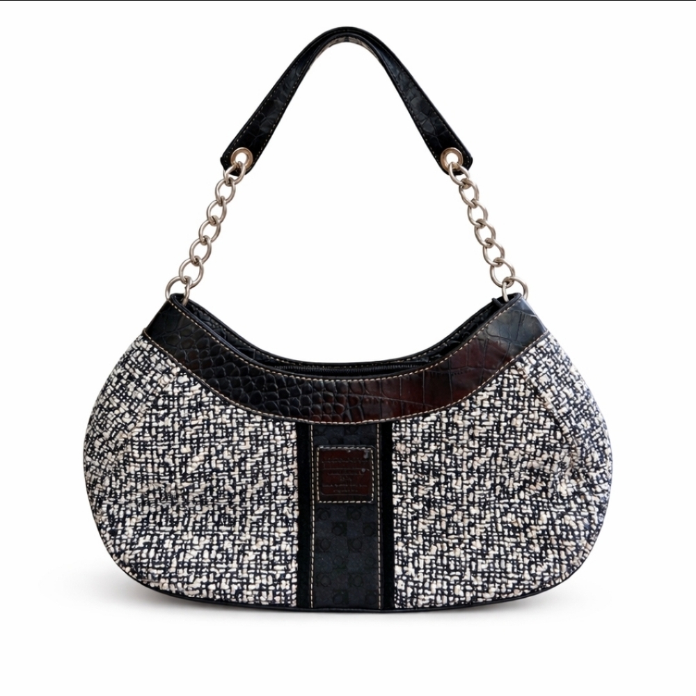 Liz Claiborne Black White Tweed Shoulder Bag